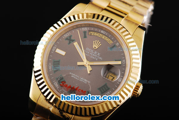 Rolex Day-Date II Automatic Movement Full Gold with Green Markers and Black Dial - Click Image to Close